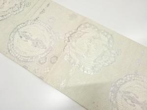 向かい鶴に鳳凰・花更紗模様織り出し　袋帯